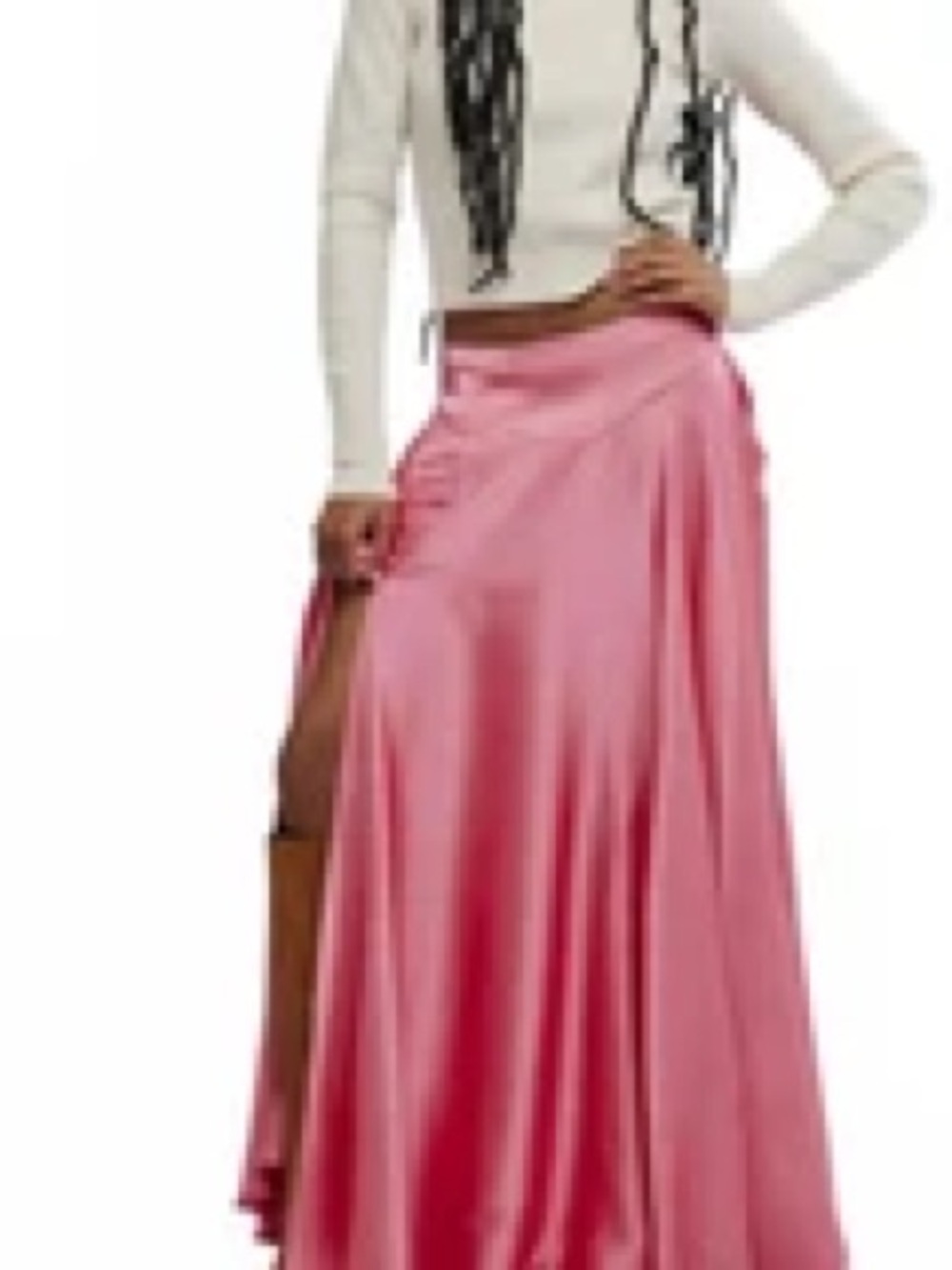 Free People Pink Satin A-Line Maxi Skirt with High Slit